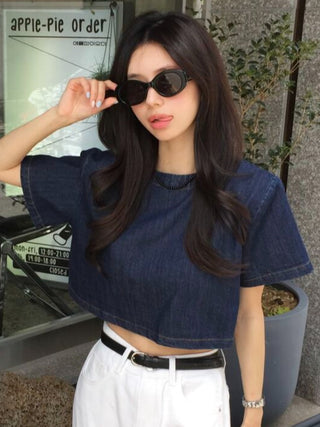 Denim Midriff-Baring Shirt