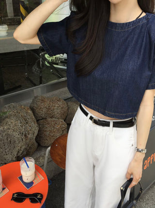 Denim Midriff-Baring Shirt