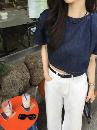 Denim Midriff-Baring Shirt