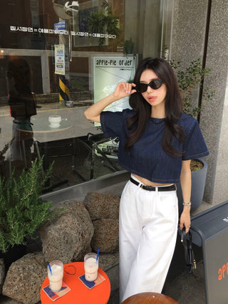 Denim Midriff-Baring Shirt