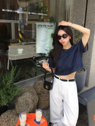 Denim Midriff-Baring Shirt
