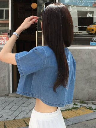 Denim Midriff-Baring Shirt