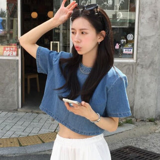 Denim Midriff-Baring Shirt