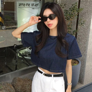 Denim Midriff-Baring Shirt