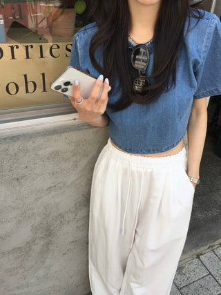 Denim Midriff-Baring Shirt