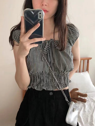 Lace-Up Plaid Shirt