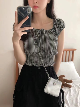 Lace-Up Plaid Shirt