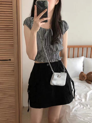 Lace-Up Plaid Shirt
