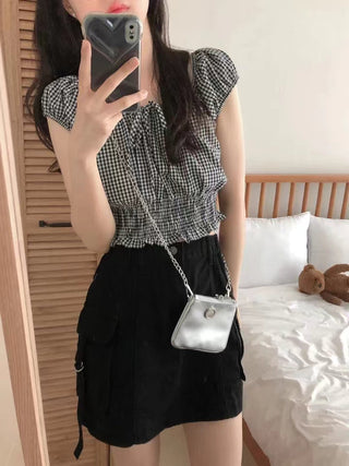 Lace-Up Plaid Shirt
