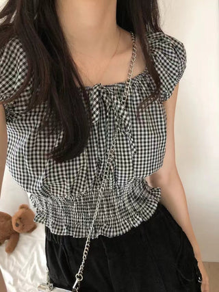 Lace-Up Plaid Shirt