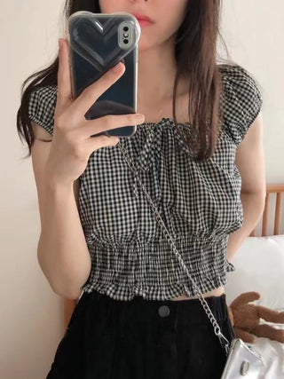 Lace-Up Plaid Shirt