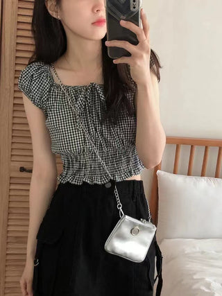 Lace-Up Plaid Shirt