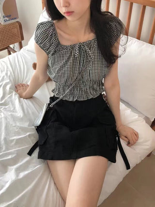 Lace-Up Plaid Shirt
