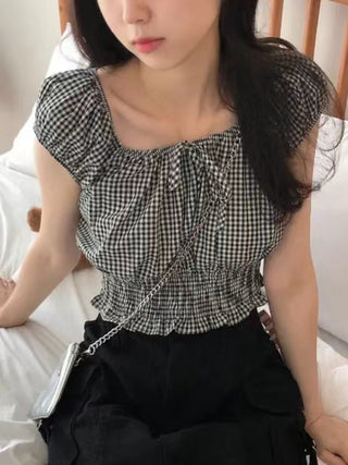 Lace-Up Plaid Shirt