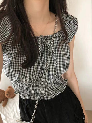Lace-Up Plaid Shirt