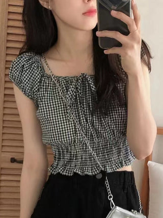 Lace-Up Plaid Shirt