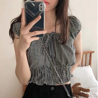Lace-Up Plaid Shirt