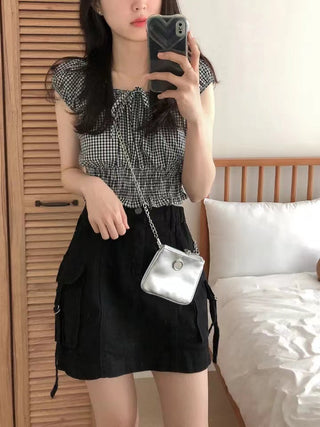 Lace-Up Plaid Shirt