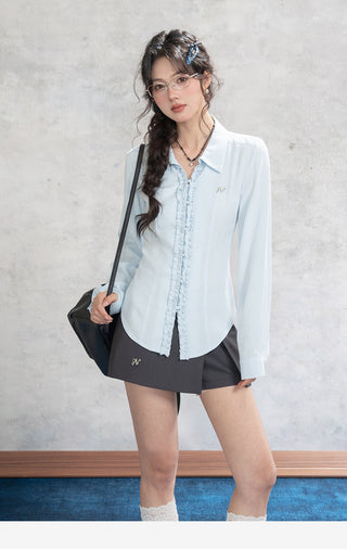 Blue Lace Placket Shirt