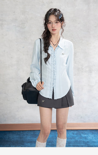 Blue Lace Placket Shirt