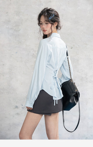 Blue Lace Placket Shirt