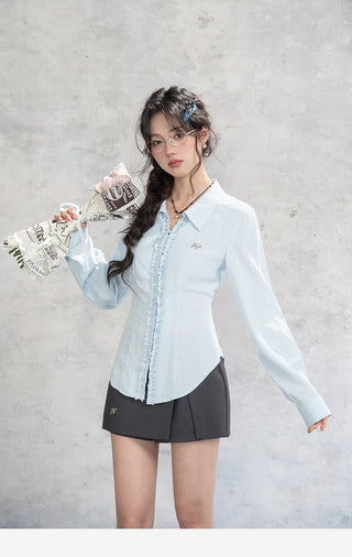 Blue Lace Placket Shirt