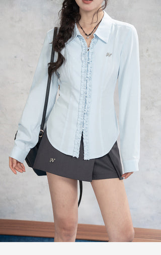 Blue Lace Placket Shirt