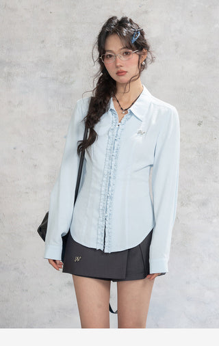 Blue Lace Placket Shirt