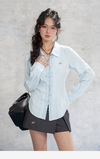 Blue Lace Placket Shirt