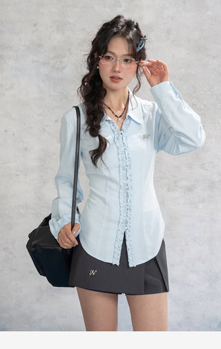 Blue Lace Placket Shirt