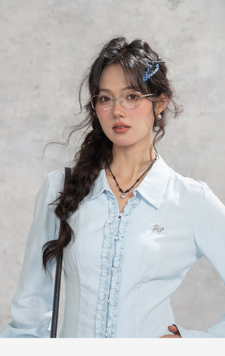 Blue Lace Placket Shirt