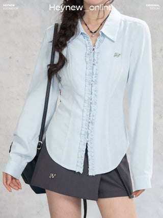 Blue Lace Placket Shirt