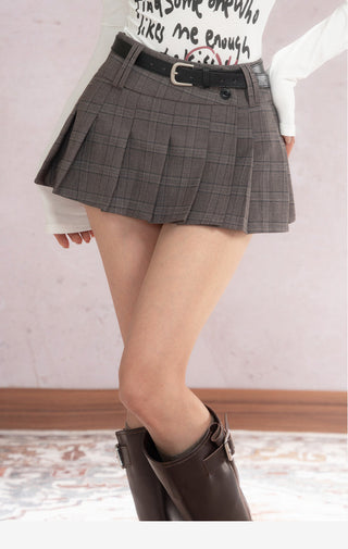Plaid Pleated Short Skirt