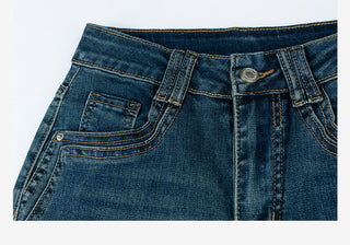 Ripped Flared Denim Shorts