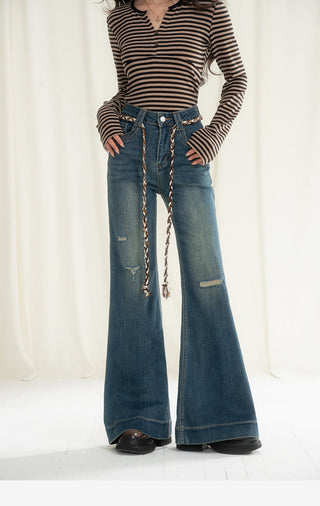 Ripped Flared Denim Shorts