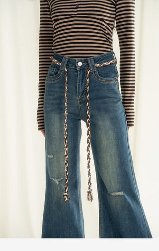 Ripped Flared Denim Shorts