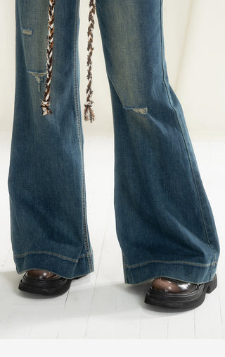 Ripped Flared Denim Shorts