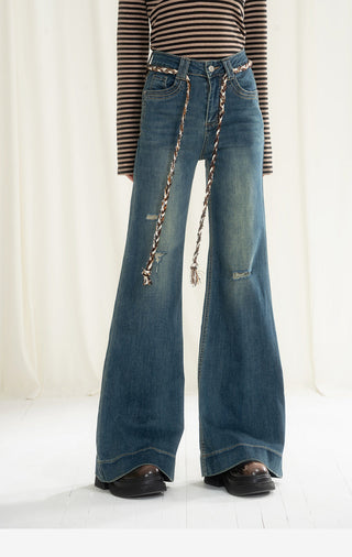 Ripped Flared Denim Shorts
