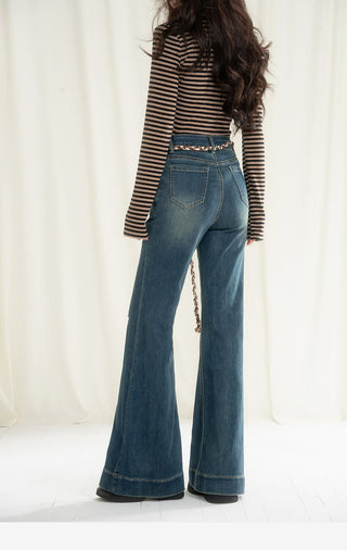 Ripped Flared Denim Shorts