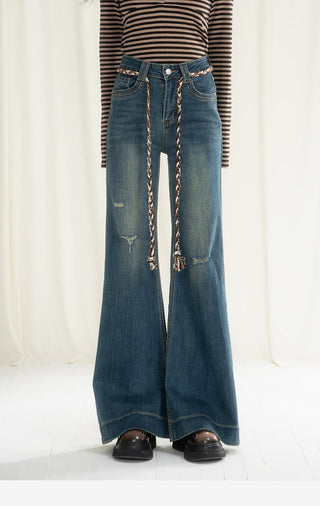 Ripped Flared Denim Shorts