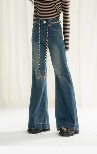 Ripped Flared Denim Shorts