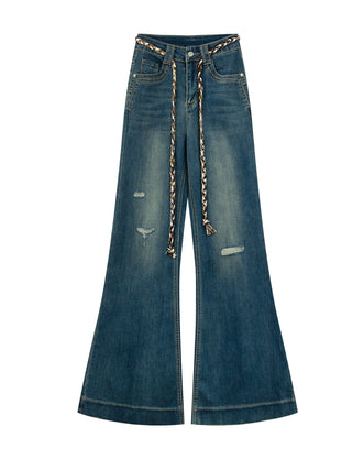 Ripped Flared Denim Shorts