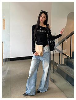 Womens High Waist Wide-Leg Jeans