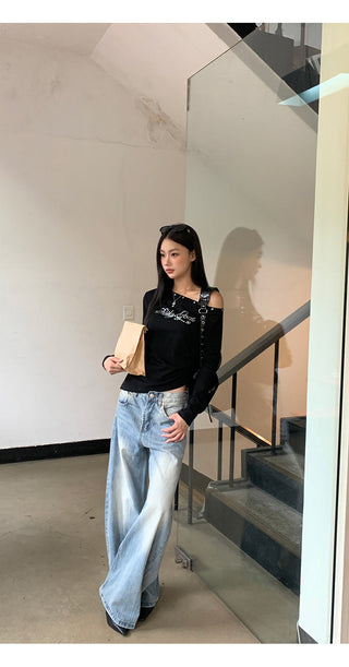 Womens High Waist Wide-Leg Jeans