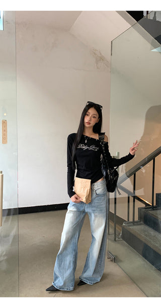 Womens High Waist Wide-Leg Jeans