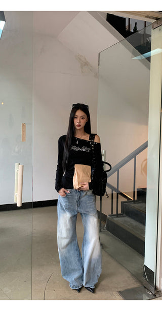 Womens High Waist Wide-Leg Jeans