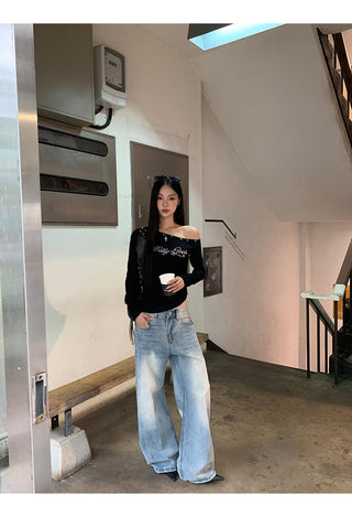 Womens High Waist Wide-Leg Jeans