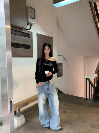 Womens High Waist Wide-Leg Jeans