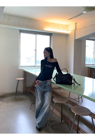 Womens High Waist Wide-Leg Jeans