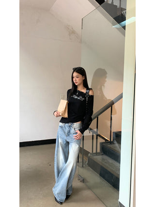 Womens High Waist Wide-Leg Jeans